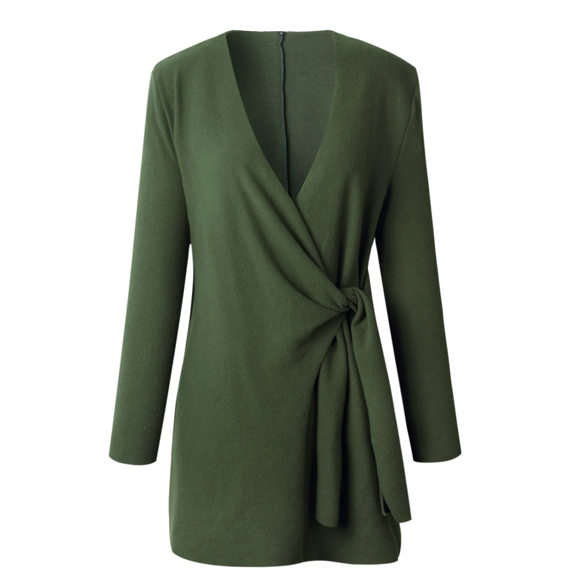 

2020 hot sale autumn and winter 2020 V-neck sheath slim woman long coat adjustable waist solid high waist female coat
