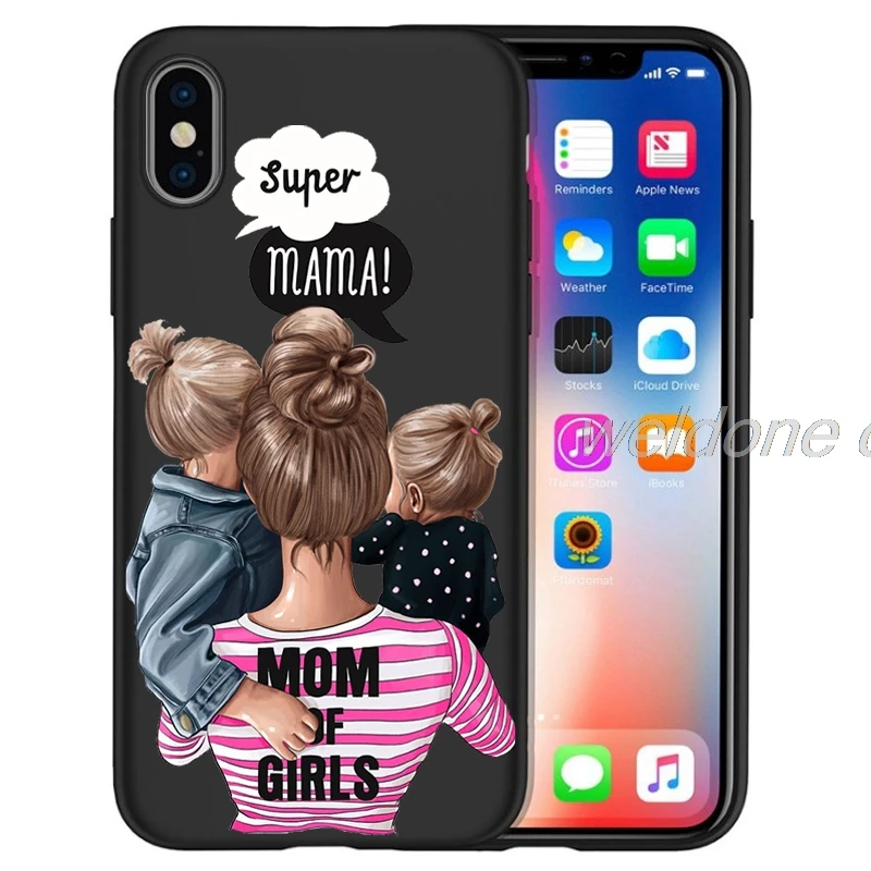 Модный чехол для телефона Super Mom baby girl для iPhone 11 Pro Max XS Max XR X 8 6S 7Plus 5s черный мягкий силиконовый чехол для телефона Etui
