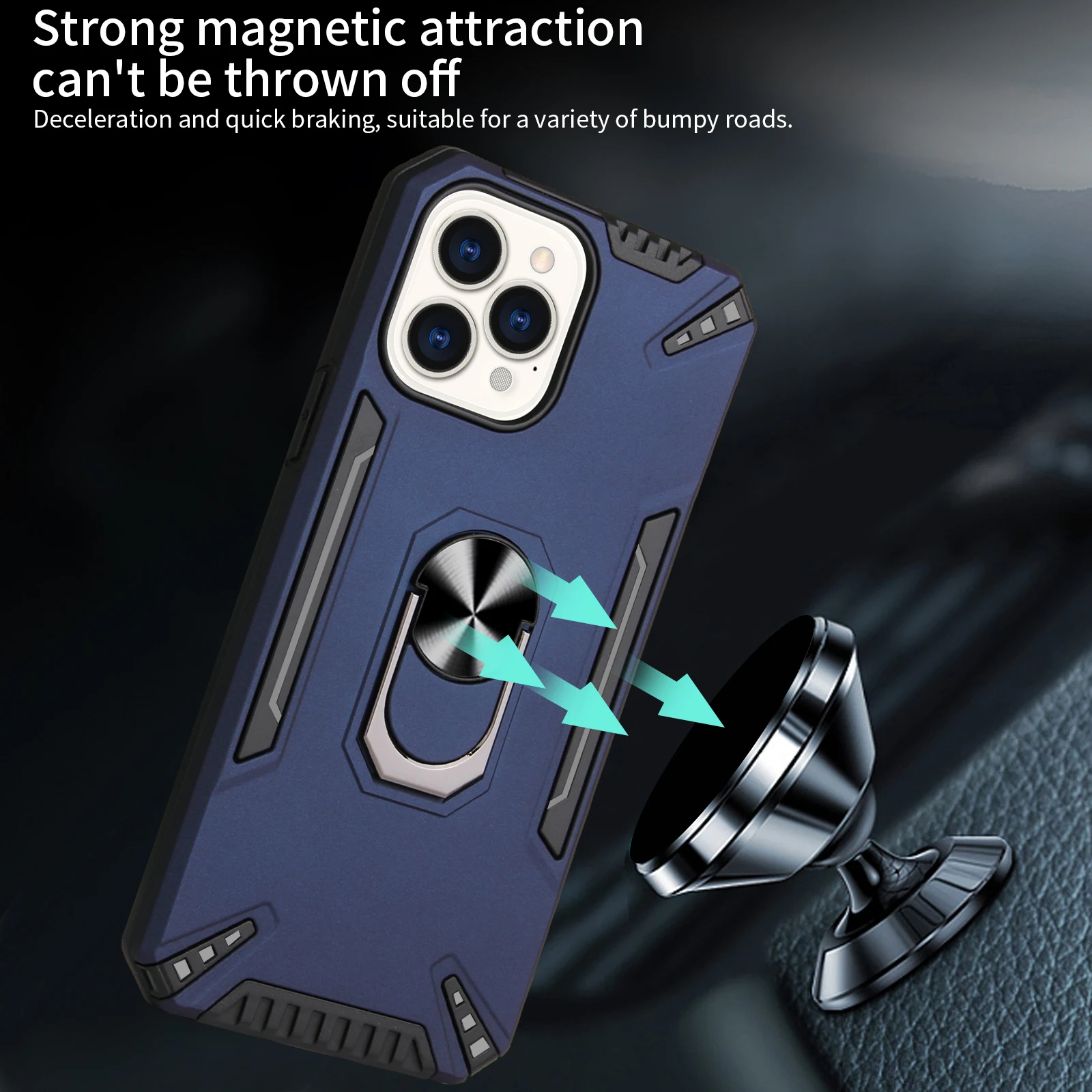 

Newest Shockproof Case For iPhone 11 Pro Max 12 pro Max 13 Pro Max 7 8 Plus X XR XSMax Magnetic Metal Ring Stand Back Cover