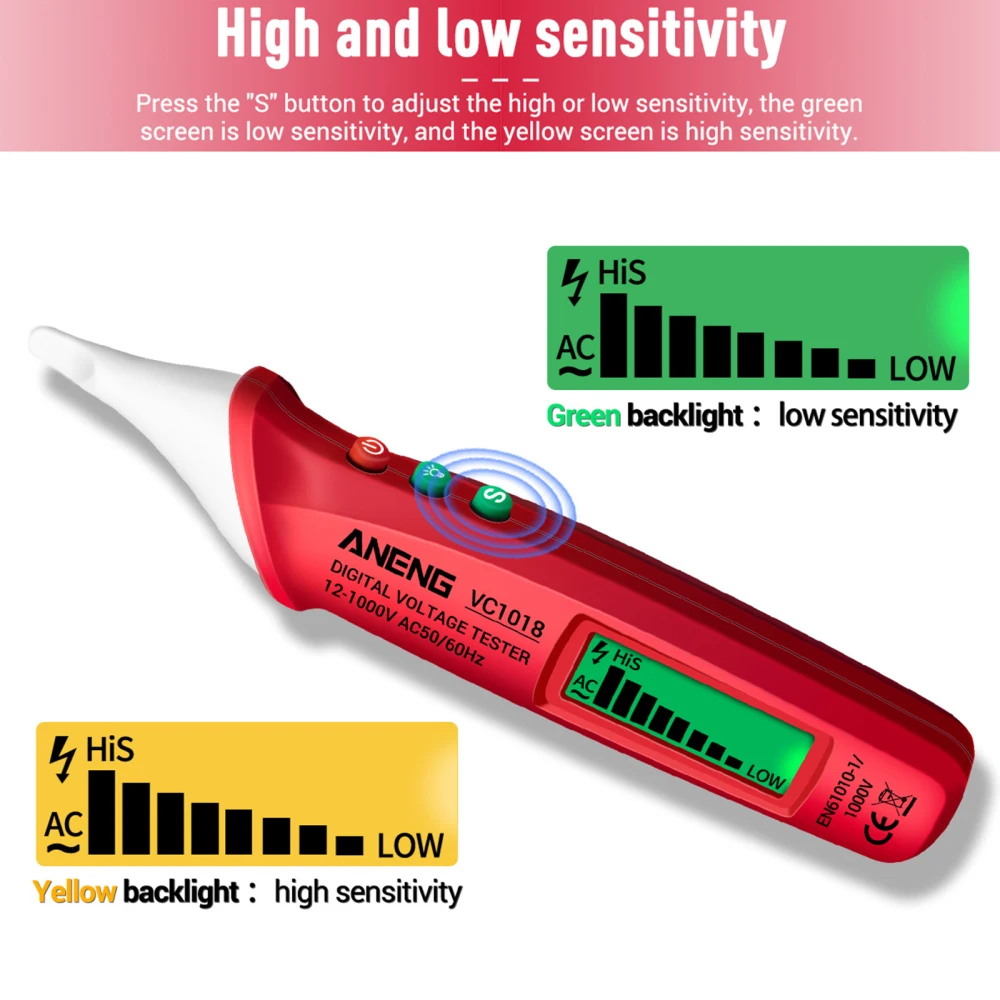 

Electric Tester Pen AC 12V-1000V VC1018 Non-contact Smart Digital Intelligent LCD Screen AC Voltage Meter Buzzer Detector