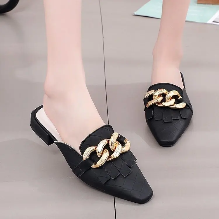

Baotou half slippers female summer 2021 new outer wear pointed toe large size women's shoes 41 43 thick heel mules women sandals