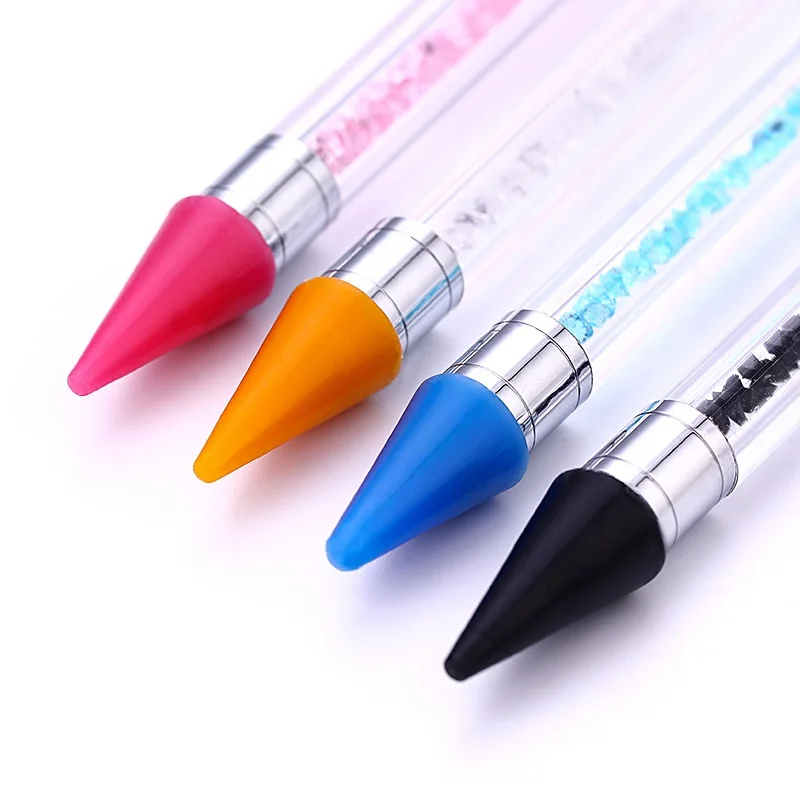 PinPai Crayon Metal Head Nail Acrylic Dotting Pen Rhinestones Crystal Diamond Studs Picker Wax Pencil Beads Handle Tool | Красота и
