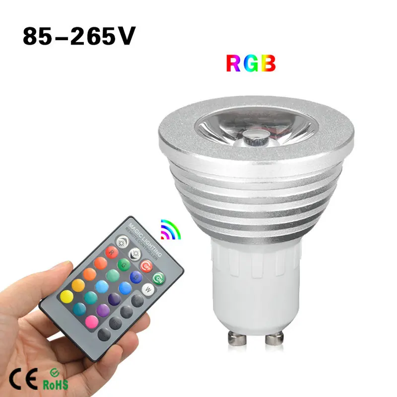 

3 Вт GU10 супер яркий светодиодный светильник, светильник смена 16 цветов RGB, волшебная лампа, точечный светильник, лампа с пультом дистанционно...