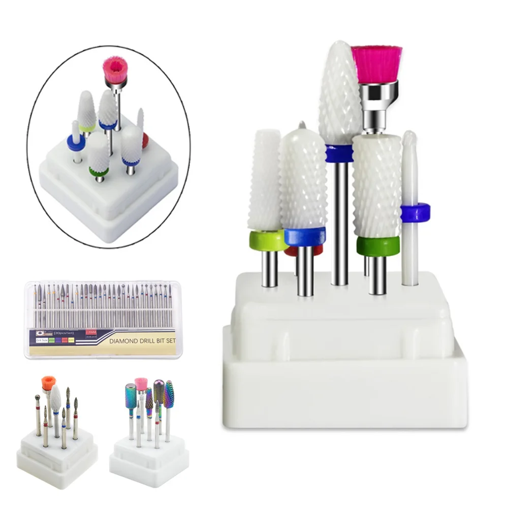 Набор керамических фрез для ногтей 7 шт. с коробкой фрезы принадлежности