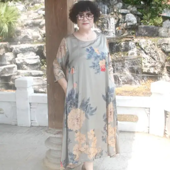 Летнее женское платье размера плюс 5xl в китайском стиле с цветочным принтом