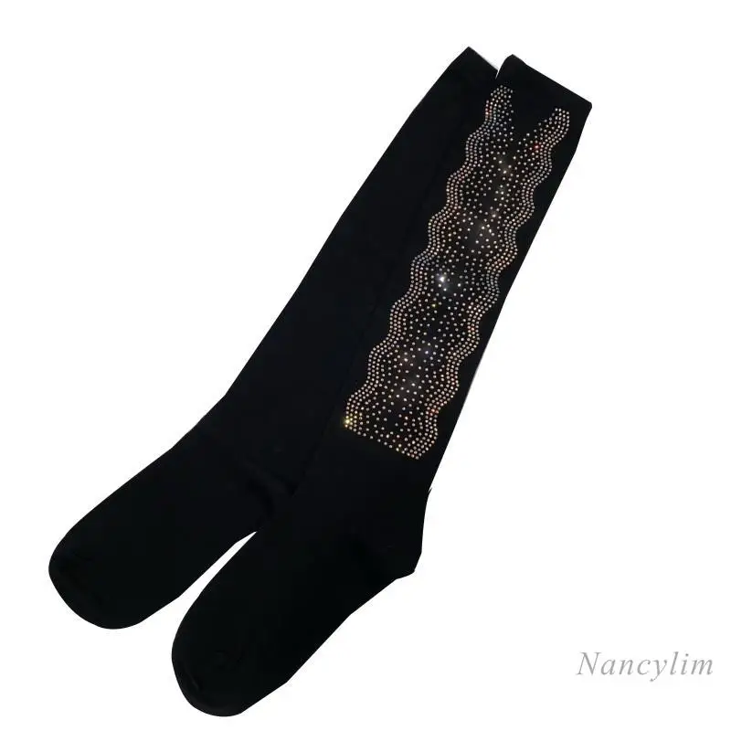New Bow Rhinestone Socks Mid-High Baseball Cotton Sock for Women Girl Lady Nancylim