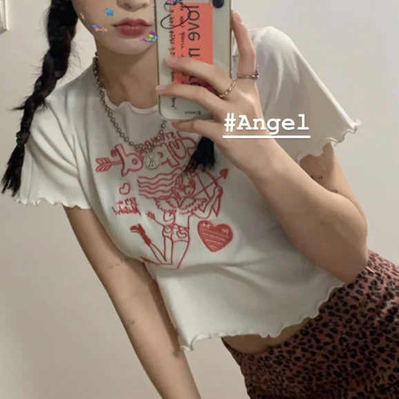 Girls' Embroidered T-shirt Short Sleeve Hot Girl Base Coat Summer Korean Slim Fit BM Style White Top | Женская одежда