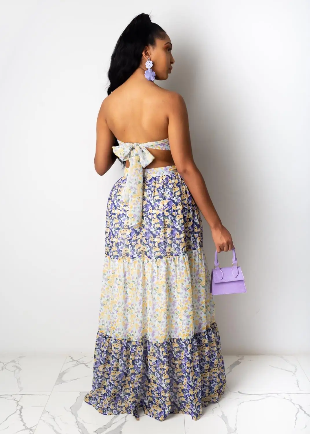 

New sexy print casual 2-piece fashion slim back, sleeveless bra and long skirt women's set