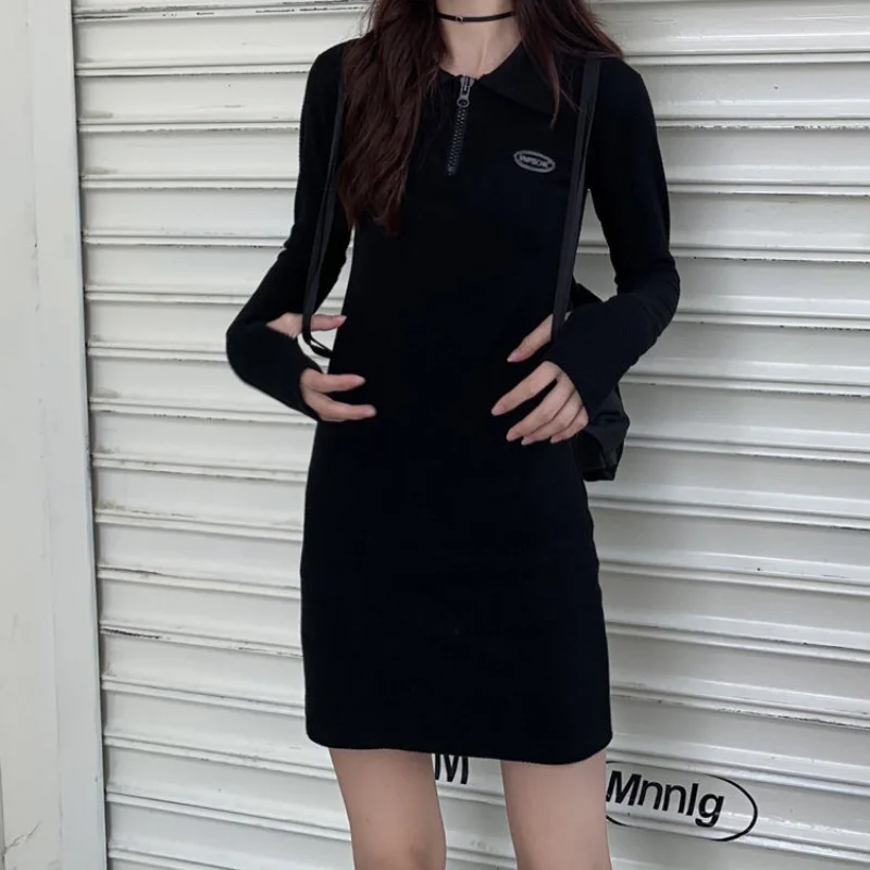 

HOUZHOU Sexy Black Long Sleeve Mini Dress Women Bodycon Autumn Winter Korean Fashion Streetwear Solid High Street Dresses