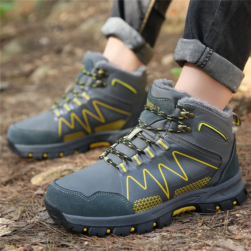 Мужская зимняя обувь из плюша теплые зимние ботинки с нескользящей подошвой
