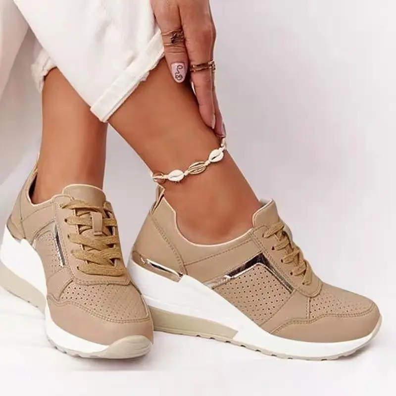 

New Wedge Sneakers Women Lace-Up Height Increasing Sports Shoes Ladies Casual Platform Air Cushion Comfy Vulcanized Shoes