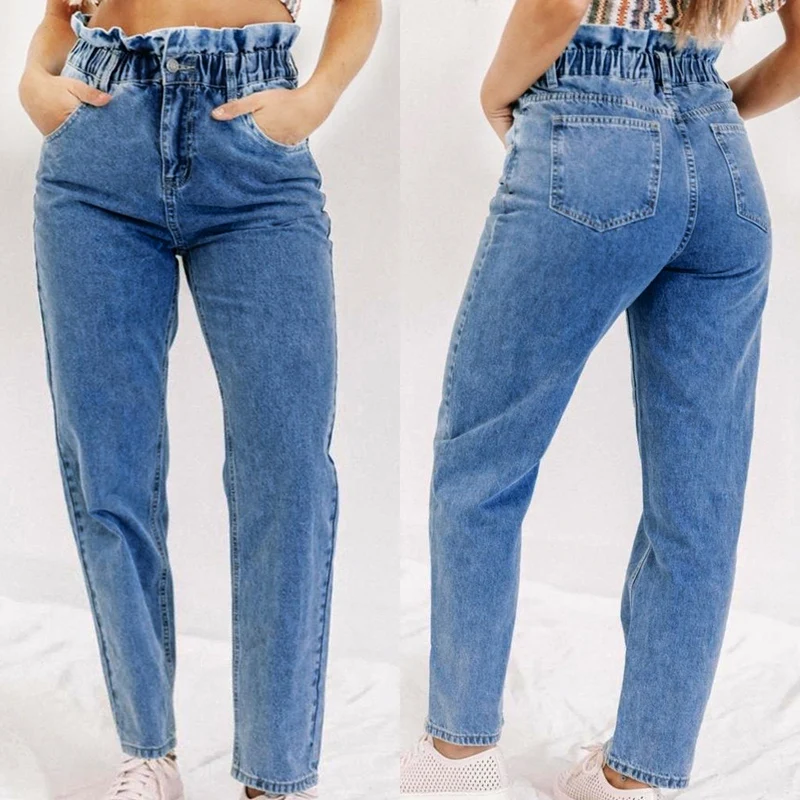 

Autumn and Winter Casual All-match Trousers Straight Leg Pants Elastic Waist Women's Jeans