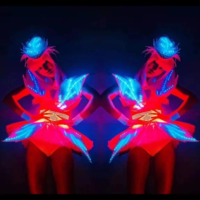 Сценический наряд бар волшебный светодиодный костюм листьев женский вечернее