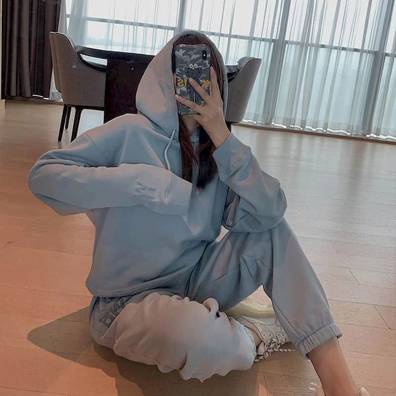 

New Autumn Winter Women Sports Suit Women's Solid Velvet Hoodies Loose Slim Pants Two Piece Sets