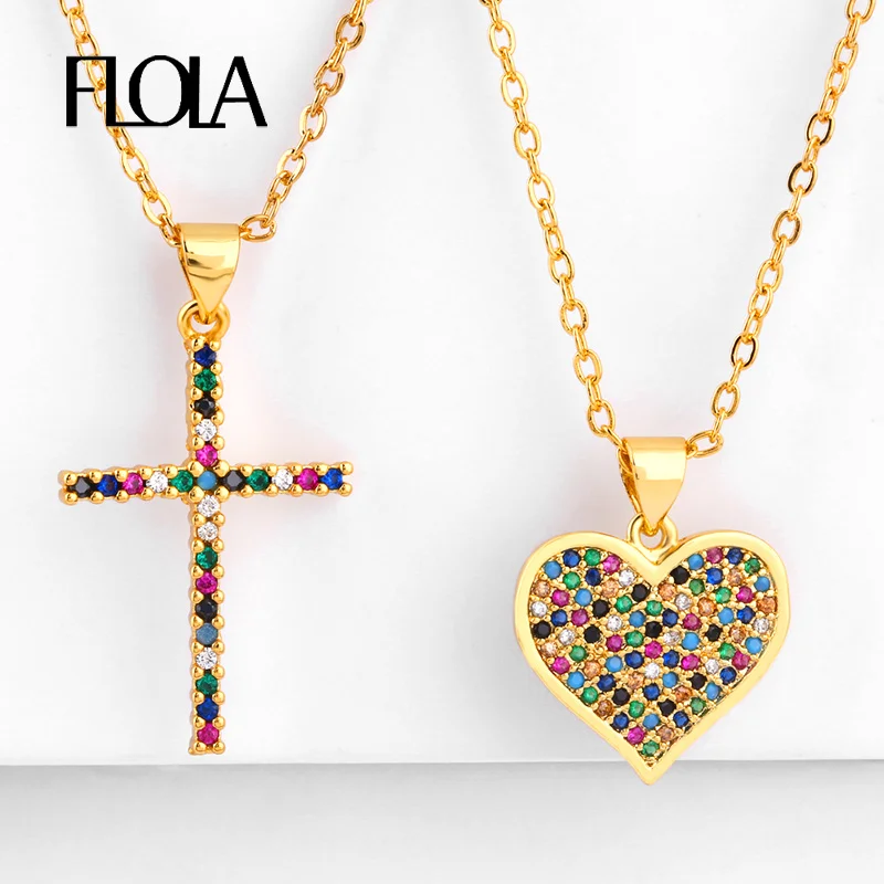 Женское ожерелье с подвеской из разноцветного циркония FLOLA радужным крестом