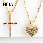 Женское ожерелье с подвеской из разноцветного циркония FLOLA, ожерелье с радужным крестом золотистого цвета, ювелирное изделие в христианском стиле, nkep56