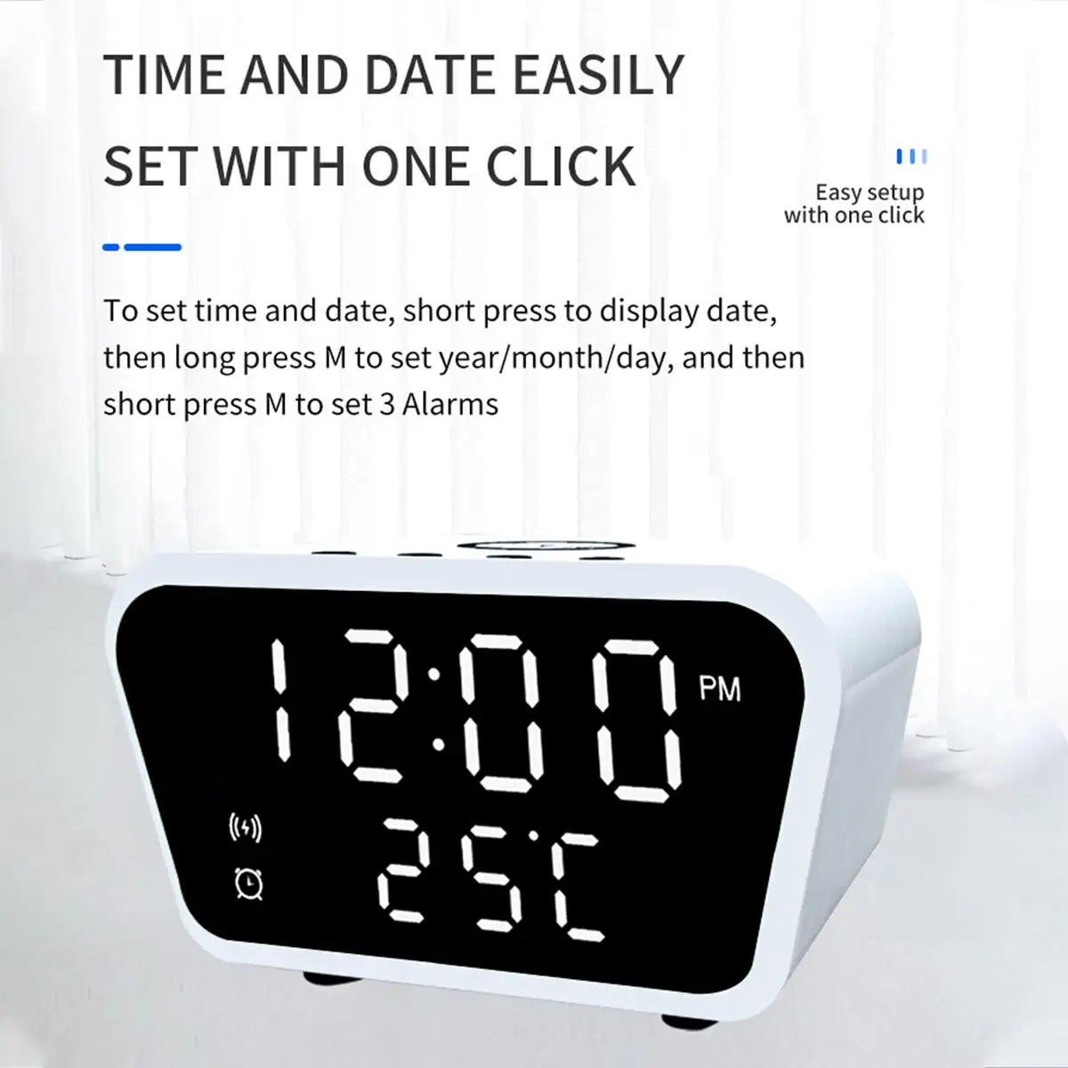 

10W Wireless Charger LED Digital Alarm Clock With USB Charging Port Snooze Mirror Alarm Clock Electronic Desktop Clocks