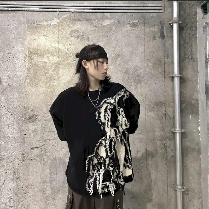 

Sweaters Women Streetwear Knitted Pullover Fashion HipHop Spring Autumn Harajuku Oversized Outwear Jumper Fringed Curled Sweater