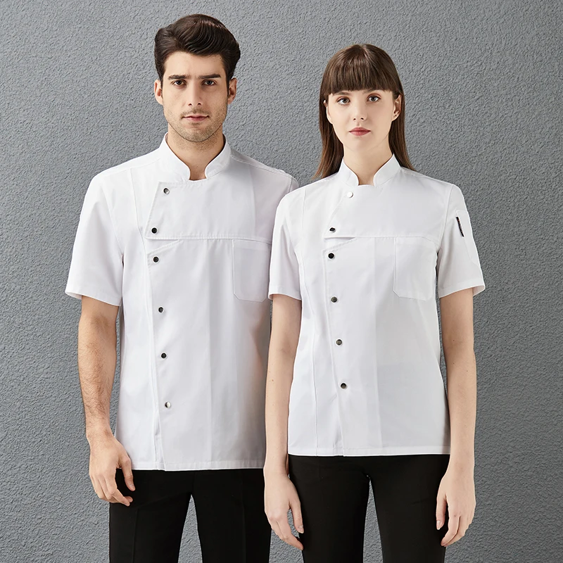 

Women Man Spring /summer Short Sleeve Chef Uniform Catering Restaurant Bakery Kitchen Clothes Cooking Barber Shop Cook Jacket