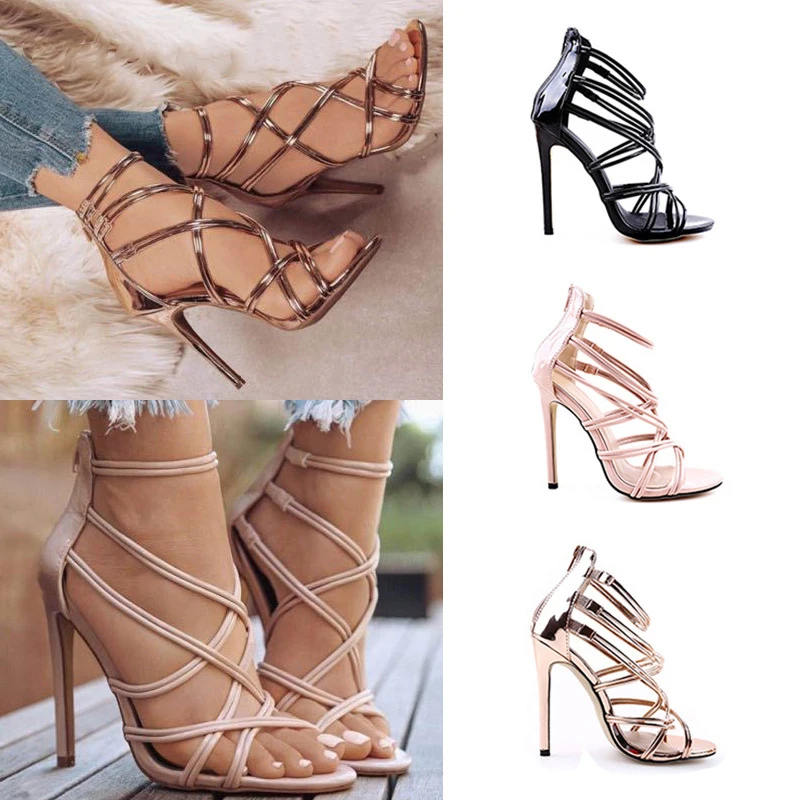 

Туфли женские с открытым носком, босоножки на очень высоком каблуке-шпильке, перекрестные ленты, пикантные туфли-лодочки, большой размер 43, ...