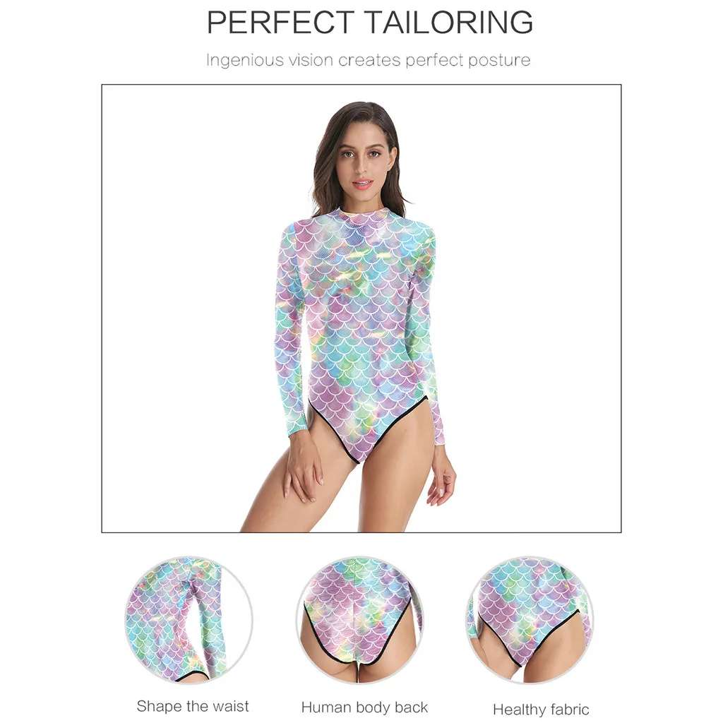 

Printed Mermaid Sports With Surfing Diving Suit Rash Guard Long Sleeve Protection Surfing Swimsuit Swimwear Bathing Suit