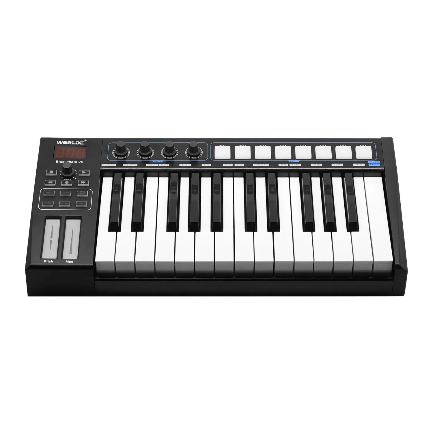 Синий кит 25/37 Портативный USB MIDI контроллер клавиатуры полувзвешенных клавиш 8 RGB