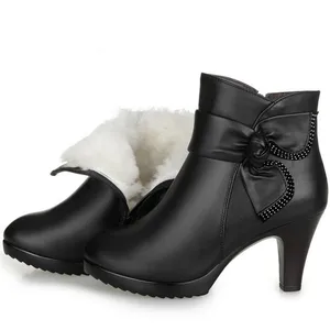 Брендовые женские модные ботинки ZXRYXGS с бантом, Зимние ботильоны, 2022 теплая обувь из натуральной кожи и шерсти, женские зимние ботинки, ботинки на высоком каблуке