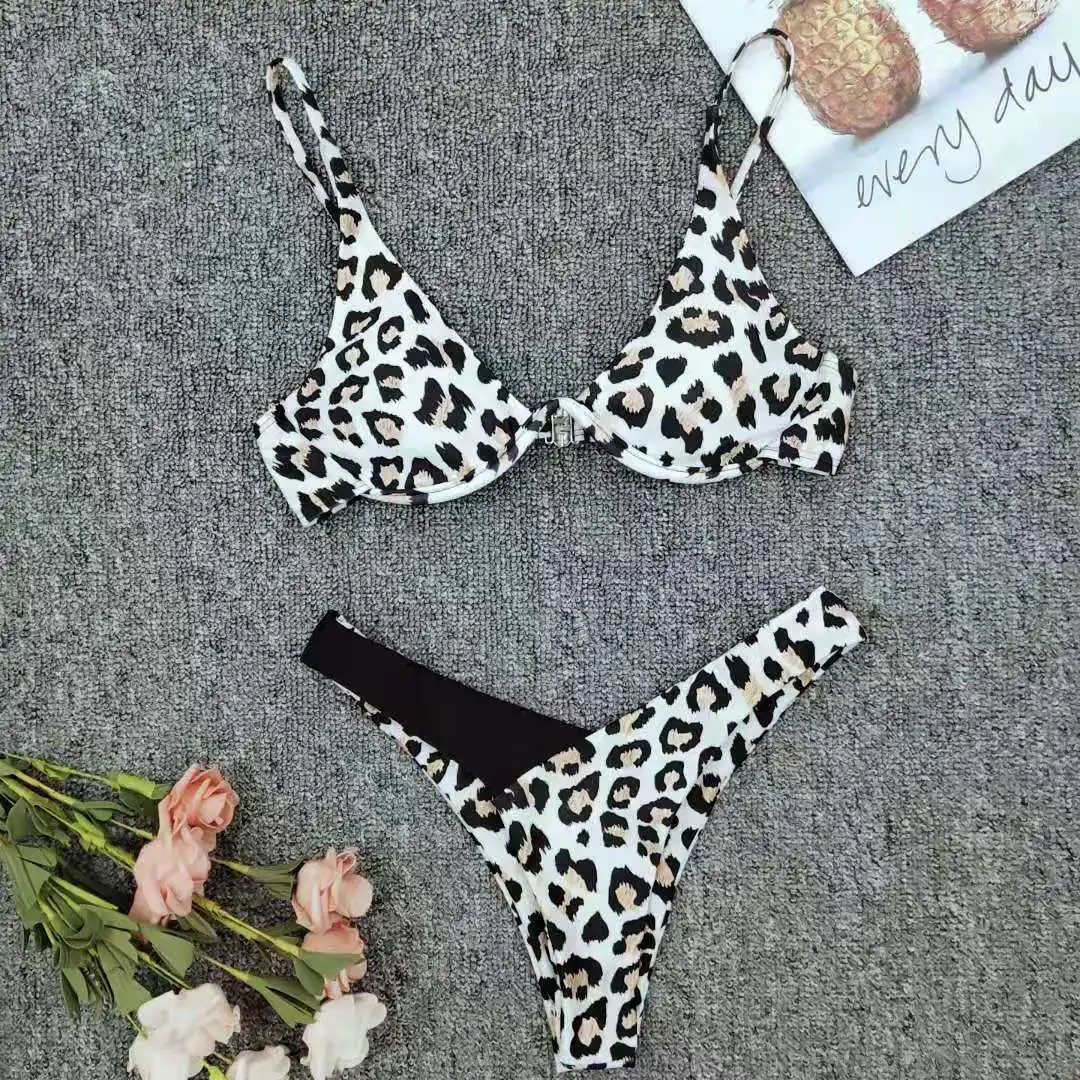 

Sexy Leopard Bikini 2021 Swimsuit Swimwear Women Bandage Low Waist Push Up Two-piece Bikini Set Beachwear Brazilian Biquini