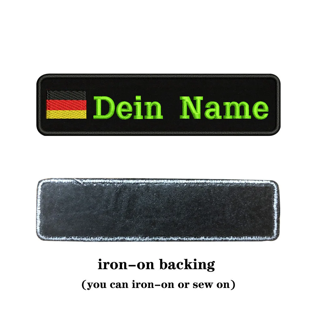 light green-iron on На заказ Вышивка Флаг Германии имя или заплатка с текстом 10 см* 2,5 см значок Утюг на или липучке Подложка для одежды брюки рюкзак шляпа - Цвет: light green-iron on
