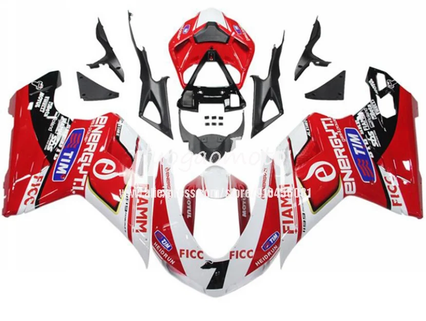 

Injection ABS High quality Motorcycle fairings Kit For red white nice DUCATI 848 1098 1198 2007 2008 2009 2010 2011 08 09 10 11