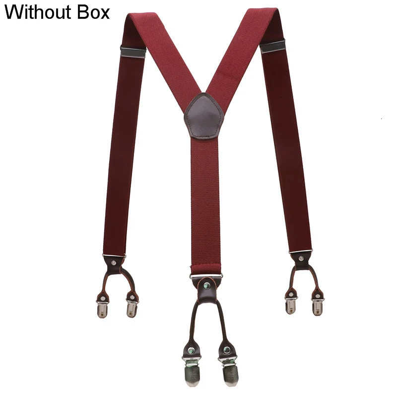 Wine Red Without Box Мужские модные подтяжки коричневые из натуральной кожи 6 зажимы подтяжек винтажные повседневные брюки в западном стиле регулируемые подтяжки - Цвет: Wine Red Without Box