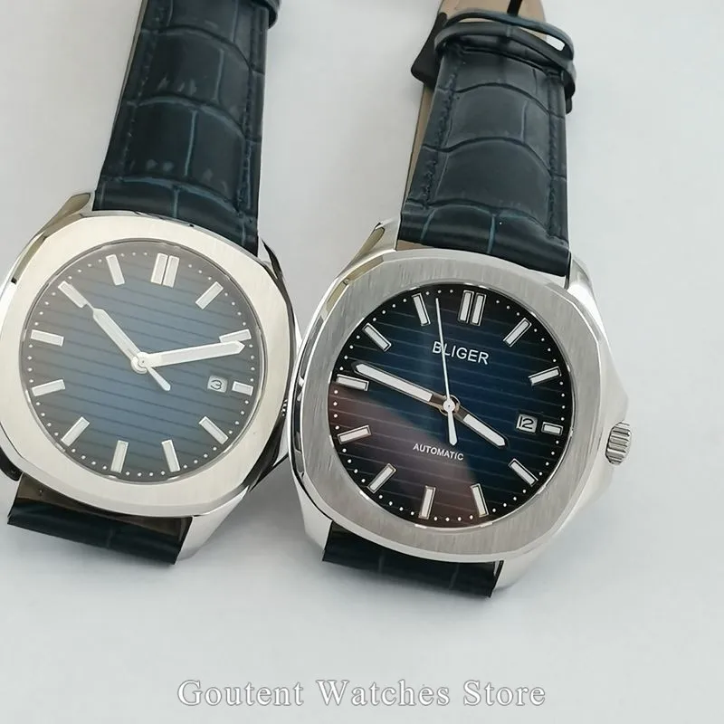 40 мм блигер/стерильные Часы мужские синие циферблат с датой сапфировое стекло