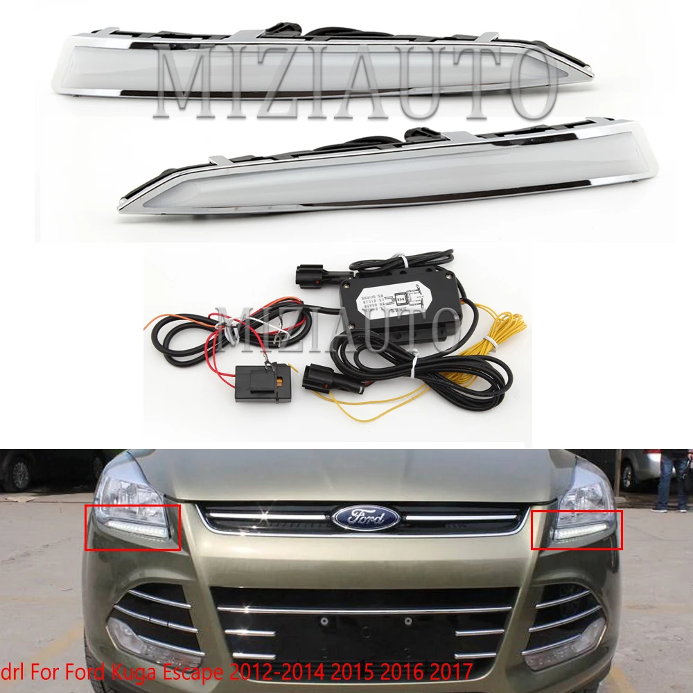 Светодиодный дневные ходовые огни для Ford Kuga Escape 2013-2014 2015 2016 2017 Противотуманные