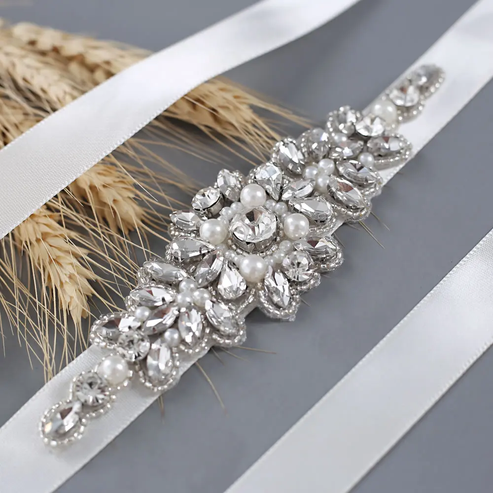 Атласный свадебный пояс с цветами розовый зеленый синий серый для свадебных