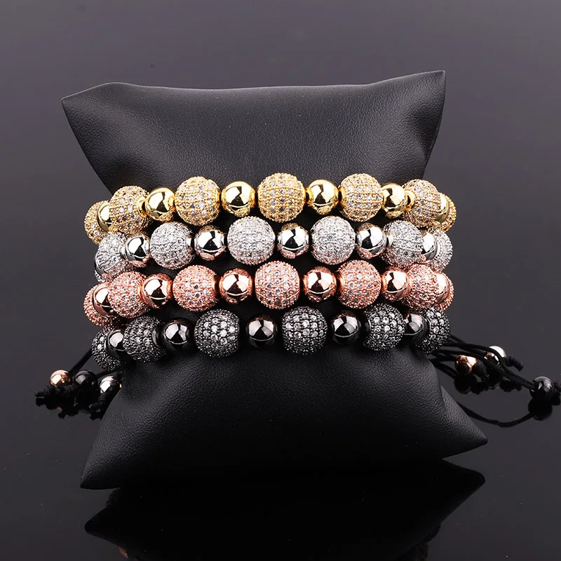 

Men Jewelry Bracelet Luxury CZ Pave Ball Charm Macrame Adjustable Bracelet Men Women Jewelry Gift