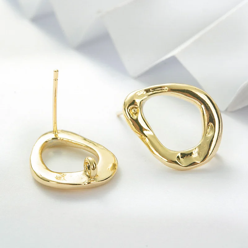 

Strengthen Color Retention 18K True Gold Filled Irregular Oval With Ring Stud Earrings DIY Jewelry Making Findings