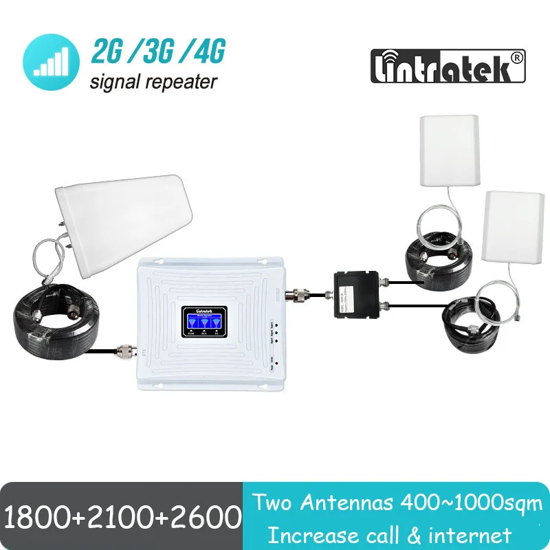 Усилитель сигнала мобильной сети с двумя антеннами Lintratek трехдиапазонный