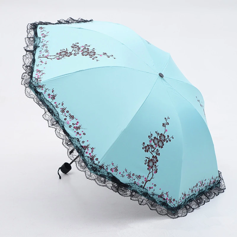 

6 Colors Plum Flower Blossom Parasol lace three folding umbrella UV brand Sunny / Rain parasol lace sun umbrella rain women