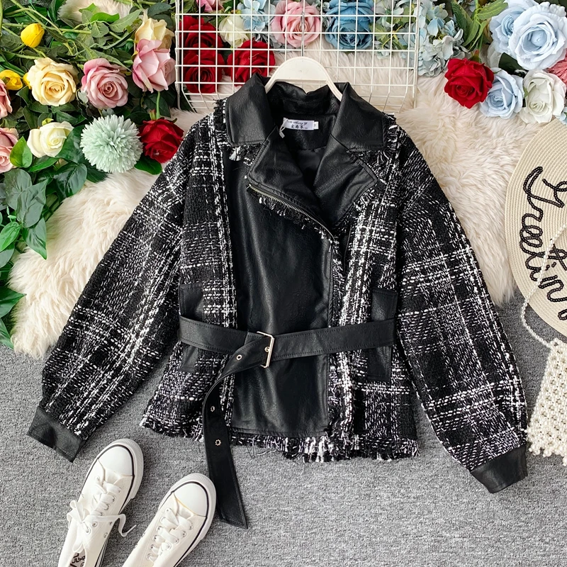 Женская твидовая куртка Vogue черная свободная шерстяная с короткими лацканами и