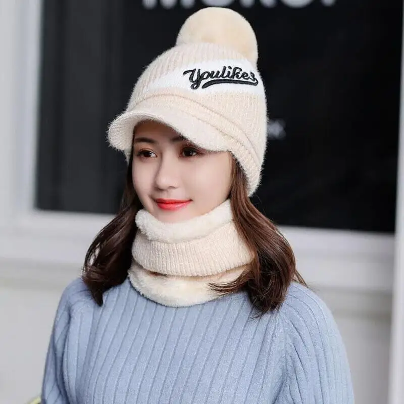 Шапки Skullies, зимняя шапка, комплект, шарф для девочек, шапки Gorras, вязаная шапка, женская теплая шапка, шапки для женщин, шапочки, шапки