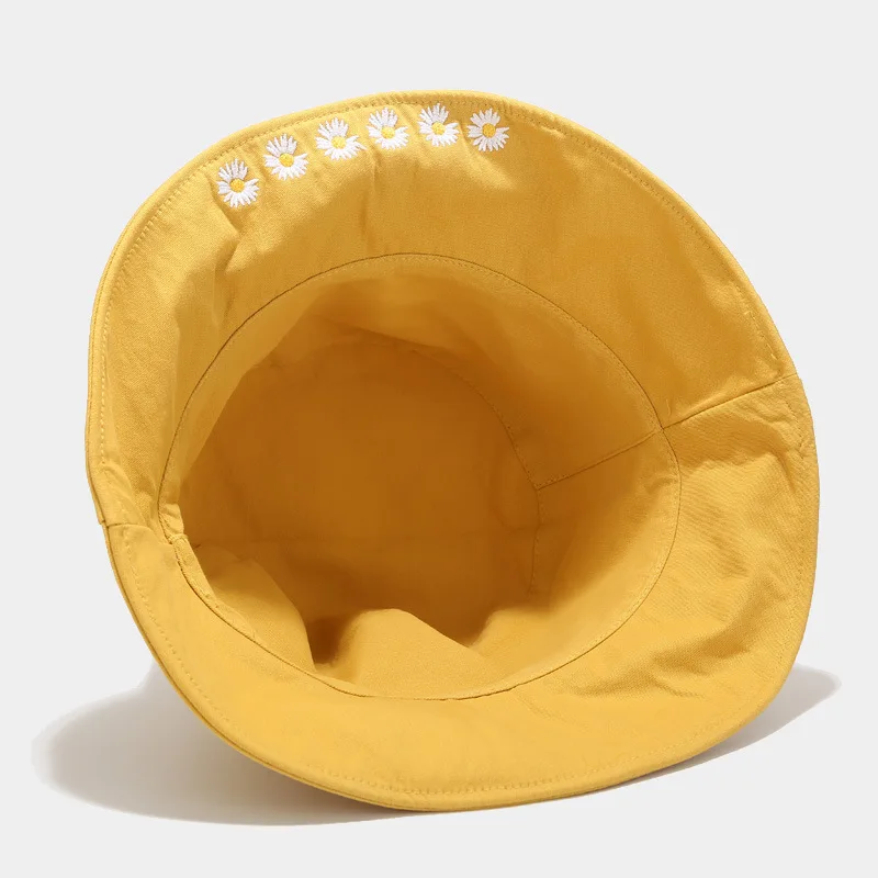 

Yellow Bucket Hat Women Embroidery Small Daisy Double-sided Wearing Fisherman Hat University Birthday Department Couple Visor