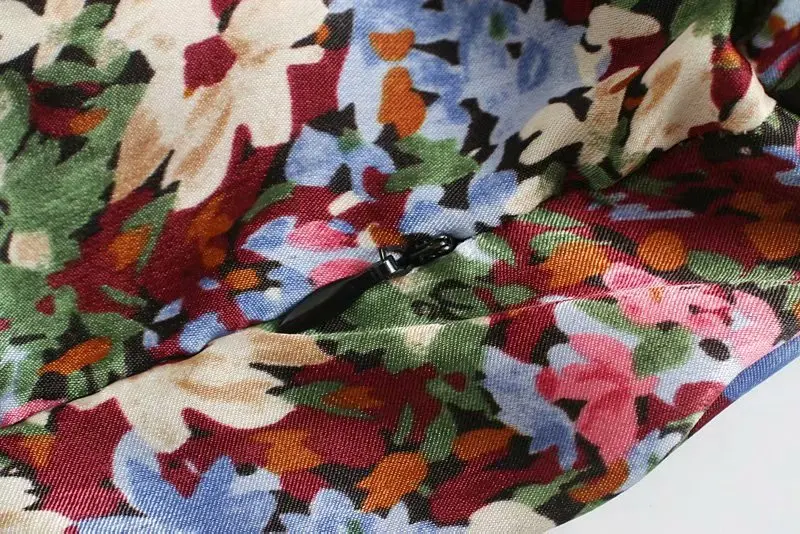 

2020 women sweet floral print hem ruffles mini dress female o neck puff sleeve pleats vestidos chic casual slim dresses