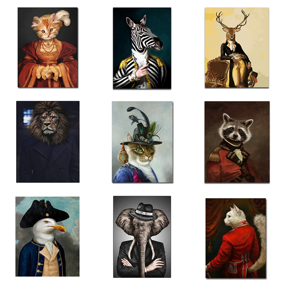 Винтажный стиль животное холст картина слон лев Кот плакаты портреты и печать