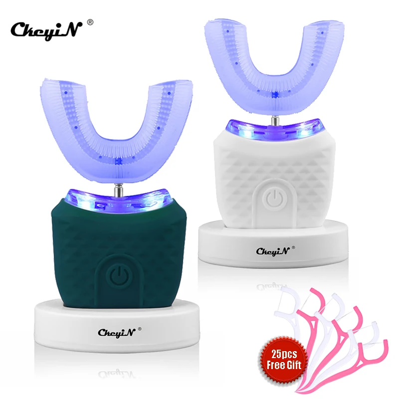 

CkeyiN Electric U-shaped Toothbrush Intelligent Auto Sonic Dental Care Ultrasonic Vibration Blue Light Silicone Oral Whitening