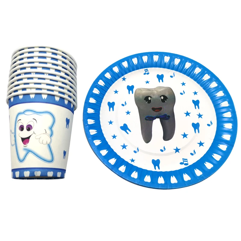 

Cute Blue First Tooth Theme Plates Baby Shower Decoration Disposable Tableware Set Happy Birthday Party Boy Favors Cups 60pc/lot