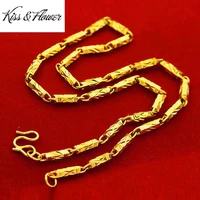 kissflower nk36 fine jewelry wholesale fashion man birthday wedding gift bamboo joint vintage solid 24kt gold chain necklaces