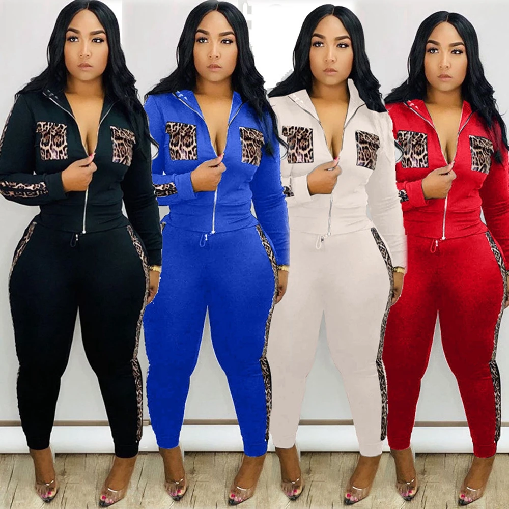 

Tracksuit Women Leopard Two Piece Set Long Sleeve Top + Pants Jogger Suit Female Casual Lounge Stripe Wear High Quality Clothes