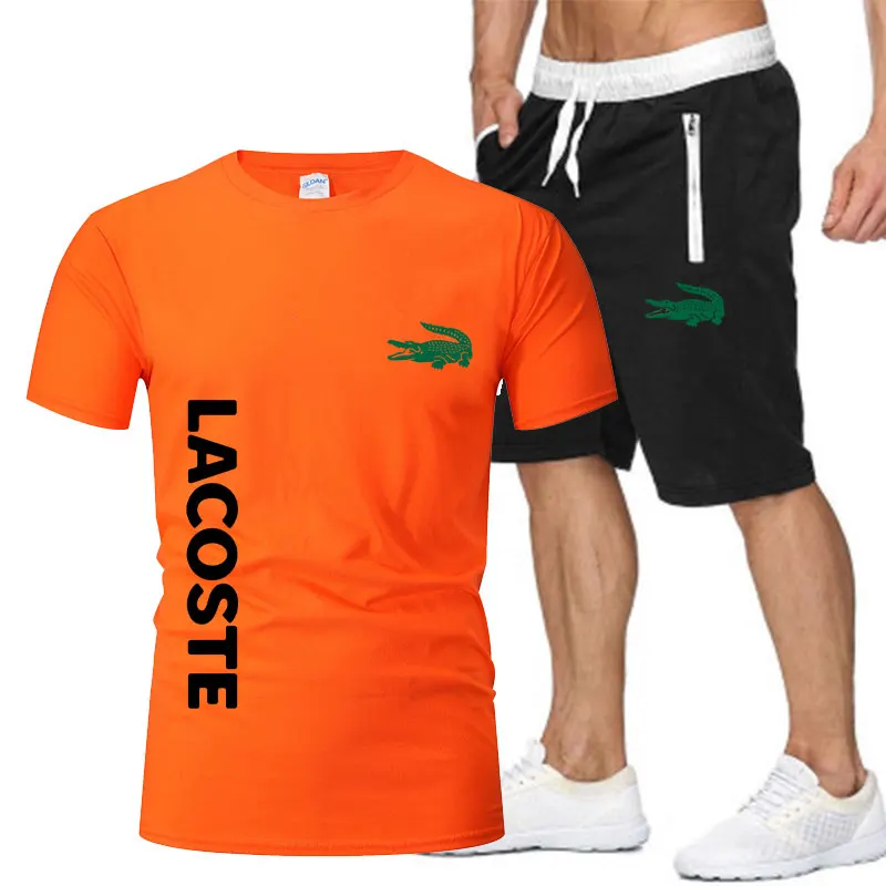 

2021 Summer Fashion Leisure brand Men's Set Tracksuit Sportswear Track Suits Male Sweatsuit Short Sleeves T shirt 2 piece sets