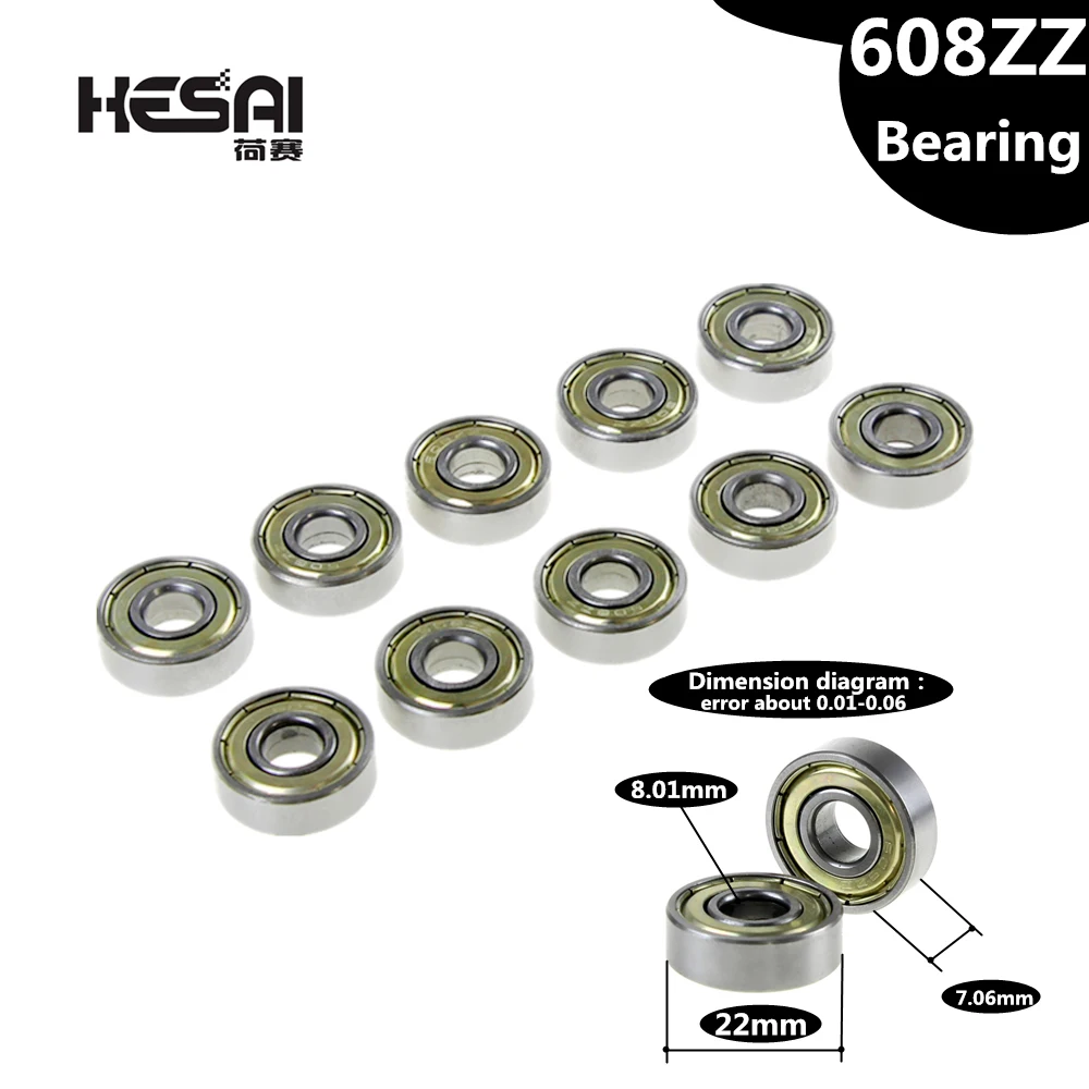 

10PCS Double Shielded Miniature High-carbon Steel Single Row 608ZZ ABEC-5 Deep Groove Ball Bearing 8*22*7 8x22x7 MM 608 ZZ