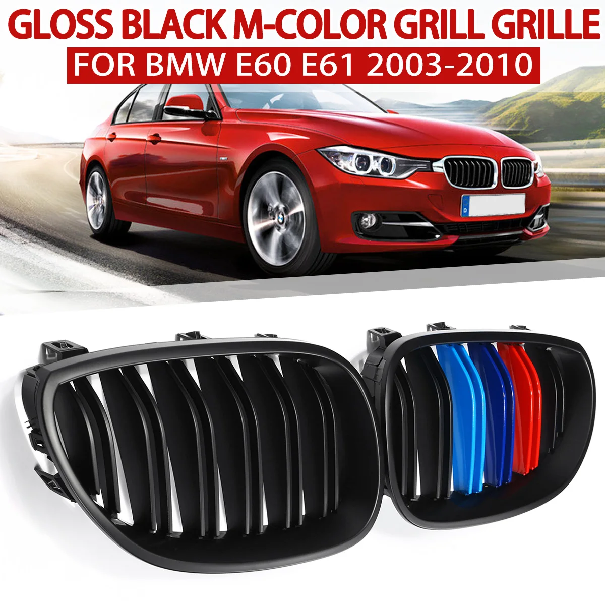 

Car Glossy Black M-Color Red Blue Green Color Front Kidney Grilles For BMW 5 series E60 E61 2003 2004 2005 2006 2007 2008 2009